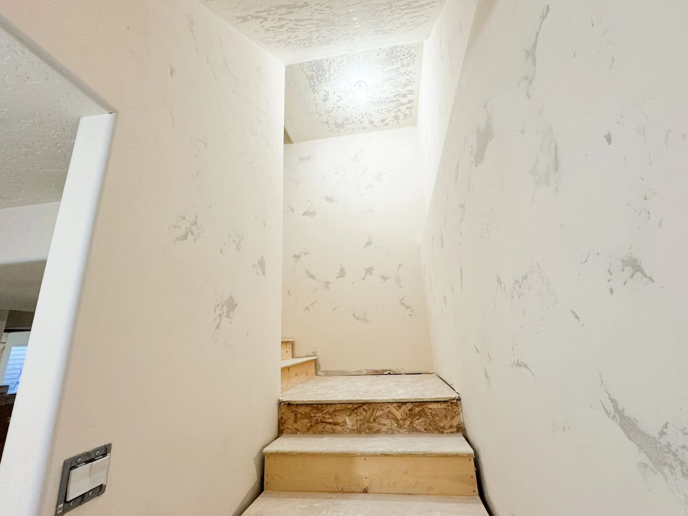 Stairway walls mudded